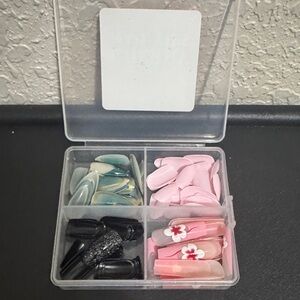 Assorted Press-On Nail Set – Pink, Black, Teal, Nude